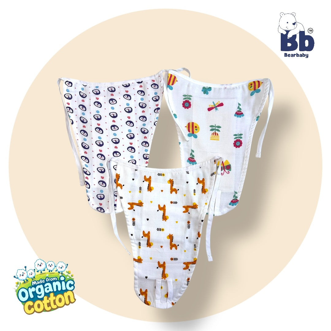 Organic Cotton 5Layer Insert Muslin Nappy -Size 3M to 6M-Combo Pack Of 3-Multi Print