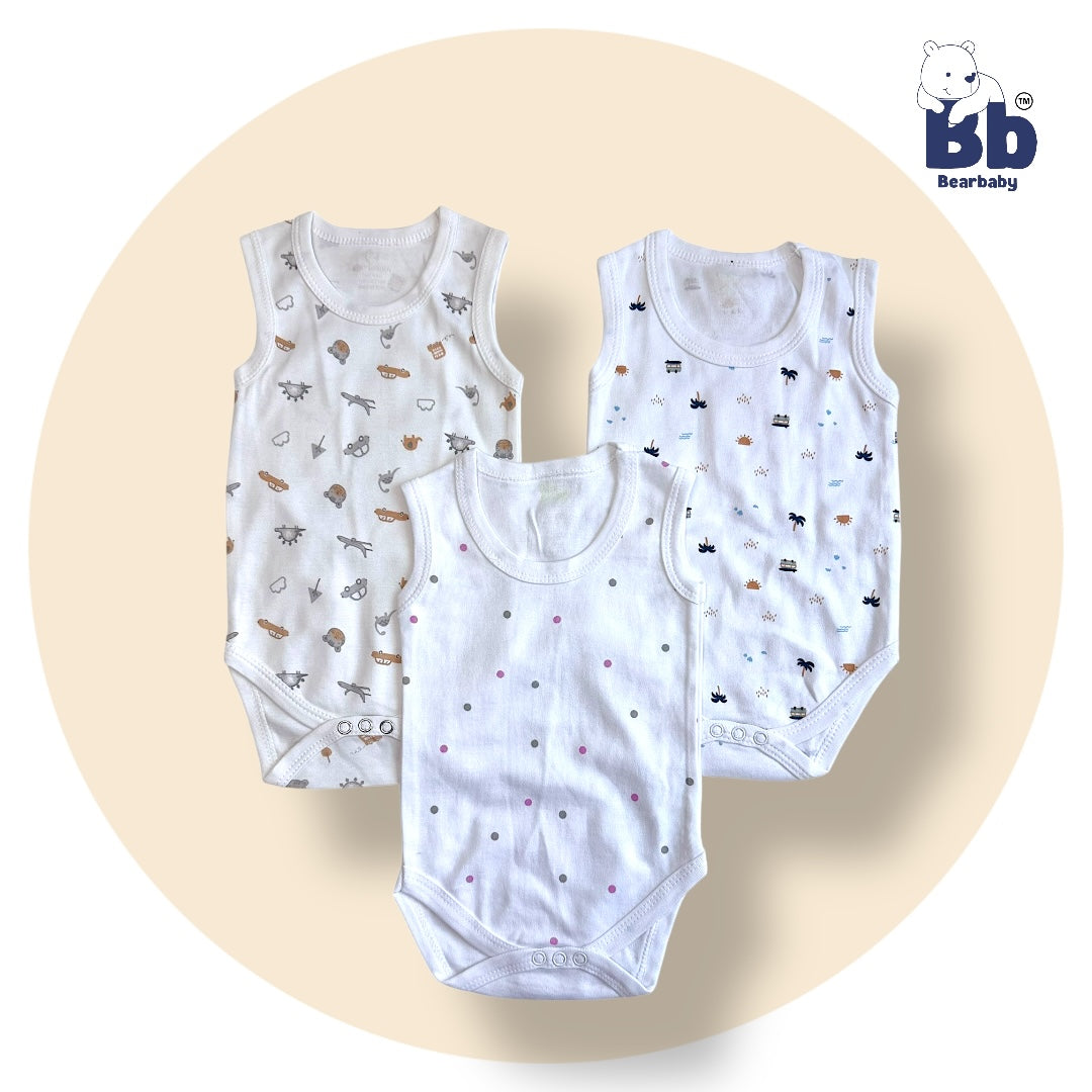 Baby Cotton Roamper Sleevless/UniSex -Size 3M to 6M-Combo Pack Of 3-Multi Print1