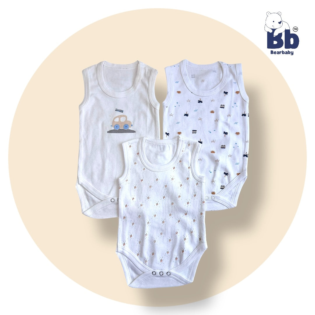 Baby Cotton Roamper Sleevless/UniSex -Size 3M to 6M-Combo Pack Of 3-Multi Print1