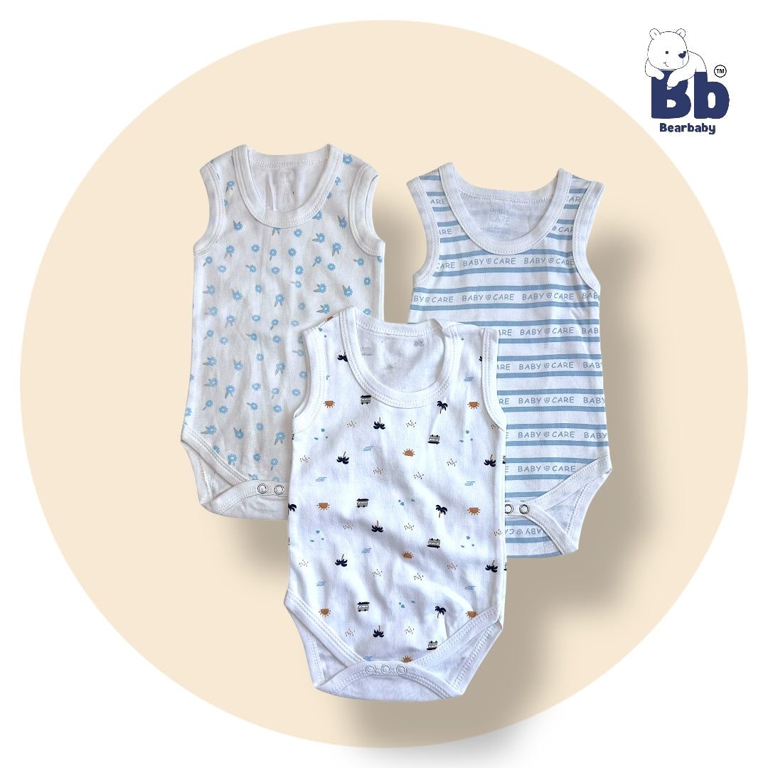 Baby Cotton Roamper Sleevless/UniSex -Size 3M to 6M-Combo Pack Of 3-Multi Print1