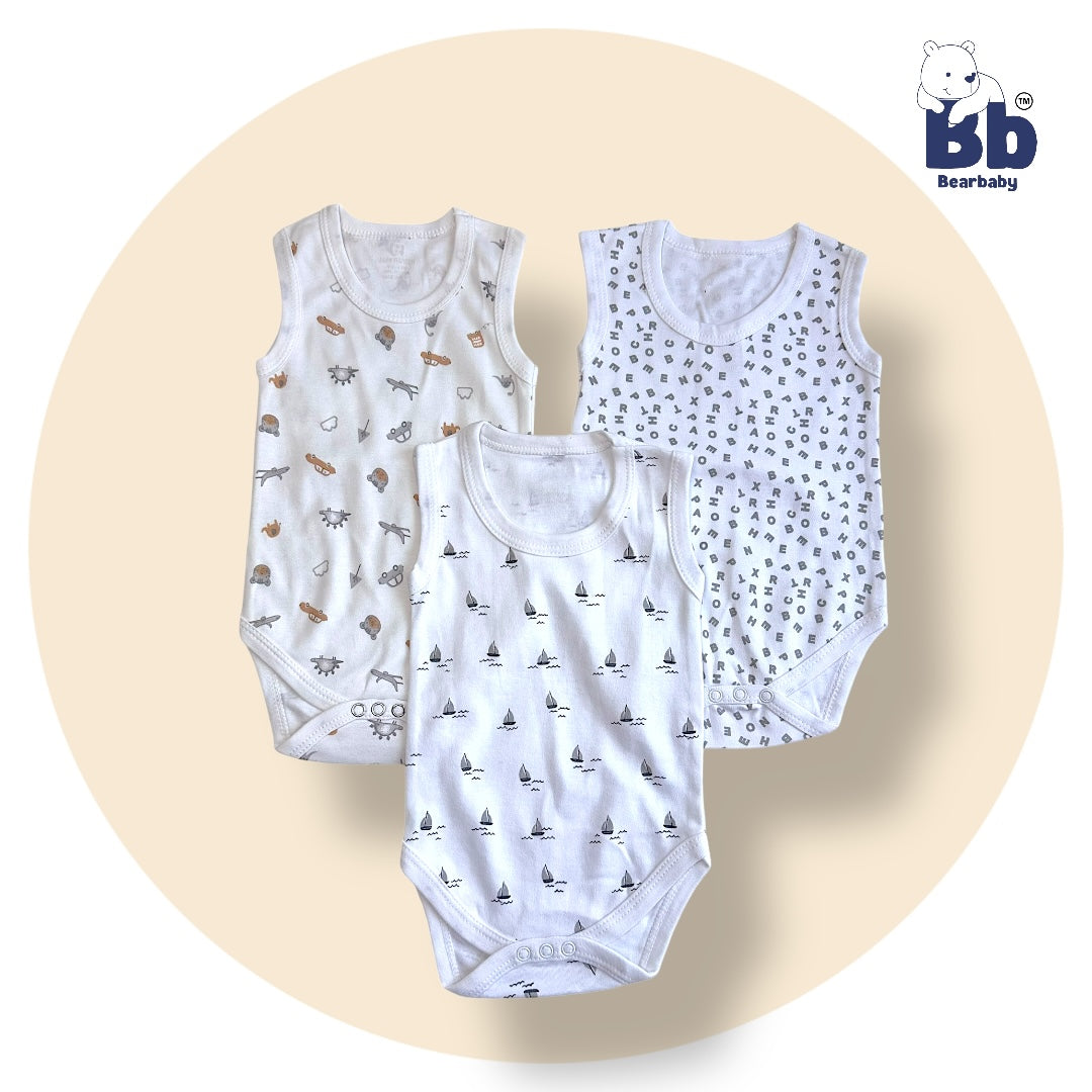 Baby Cotton Roamper Sleevless/UniSex -Size 3M to 6M-Combo Pack Of 3-Multi Print1