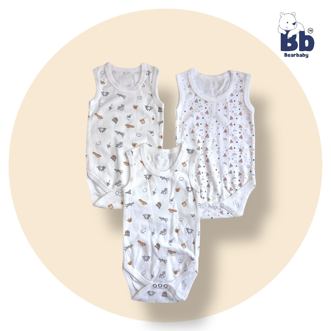 Baby Cotton Roamper Sleevless/UniSex -Size 3M to 6M-Combo Pack Of 3-Multi Print1