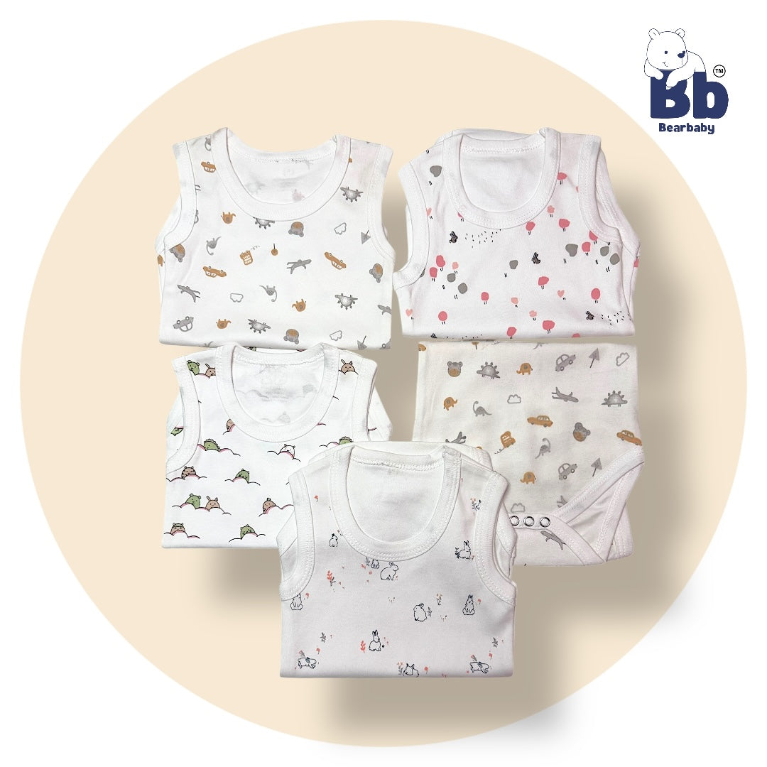 Baby Cotton Roamper Sleevless/UniSex -Size 6M to 9M-Combo Pack Of 5-Multi Print