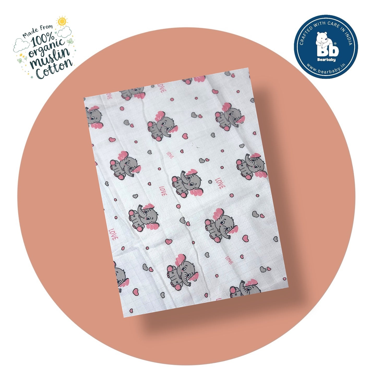 Muslin Hooded Towel for Newborn Baby-2Layer-Size 70cm*70cm-Baby Elephant Print