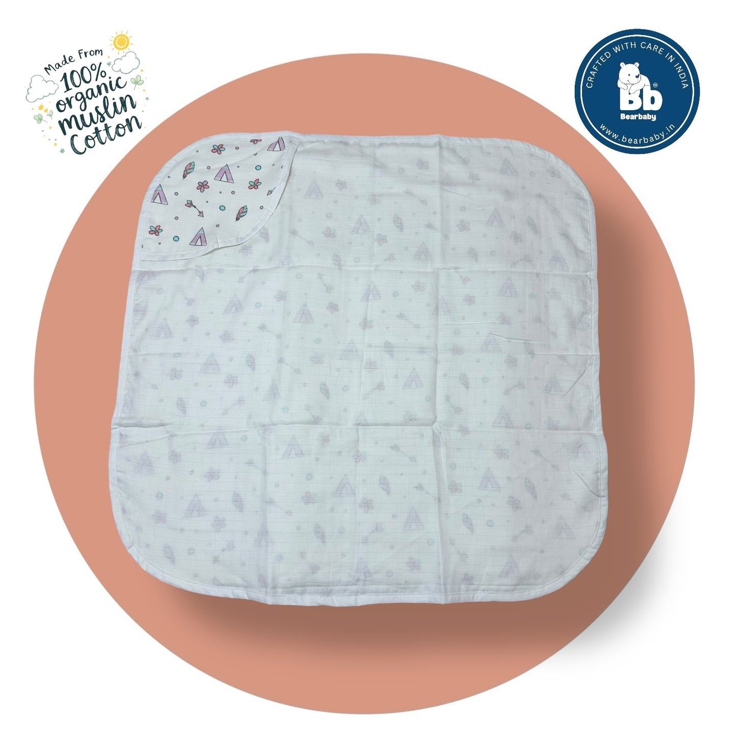 Muslin Hooded Towel for Newborn Baby-2Layer-Size 70cm*70cm-Flower Arrow Print