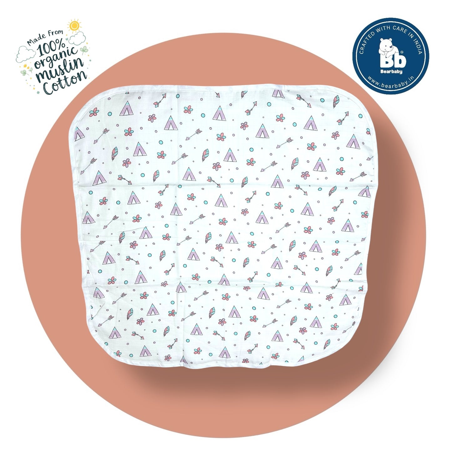 Muslin Hooded Towel for Newborn Baby-2Layer-Size 70cm*70cm-Flower Arrow Print