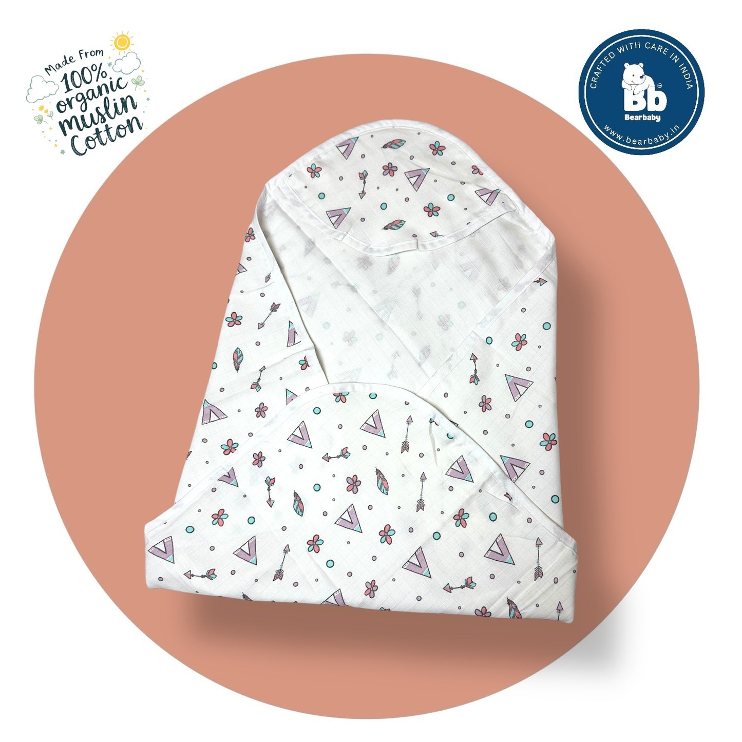 Muslin Hooded Towel for Newborn Baby-2Layer-Size 70cm*70cm-Combo Pack of 2 Multi Primts