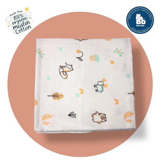 Muslin Hooded Towel for Newborn Baby-2Layer-Size 70cm*70cm-Baby -Baby fox print