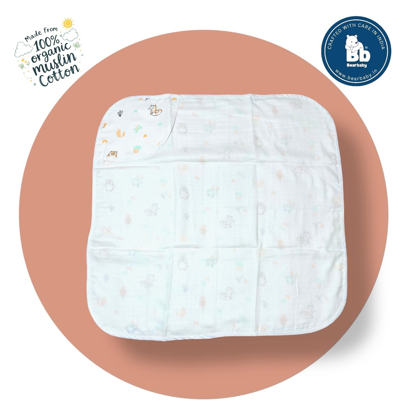 Muslin Hooded Towel for Newborn Baby-2Layer-Size 70cm*70cm-Baby -Baby fox print