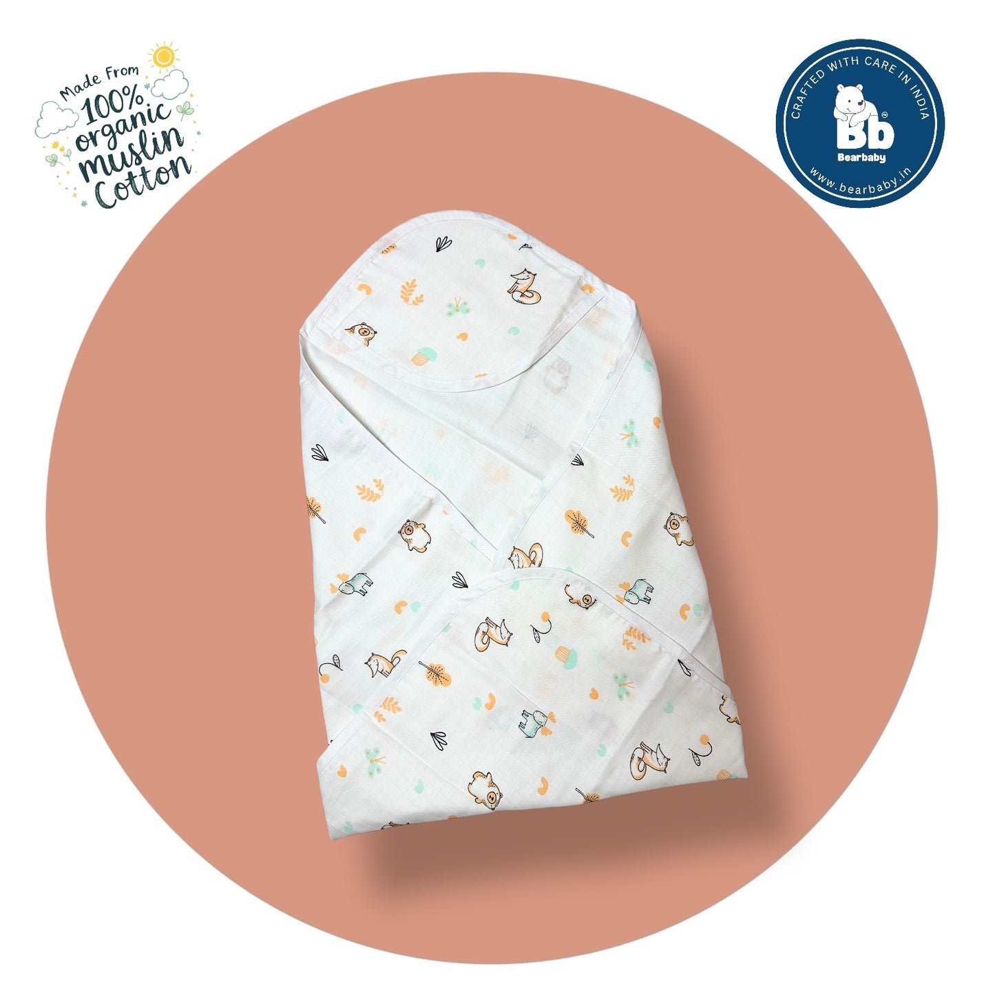 Muslin Hooded Towel for Newborn Baby-2Layer-Size 70cm*70cm-Baby -Baby fox print