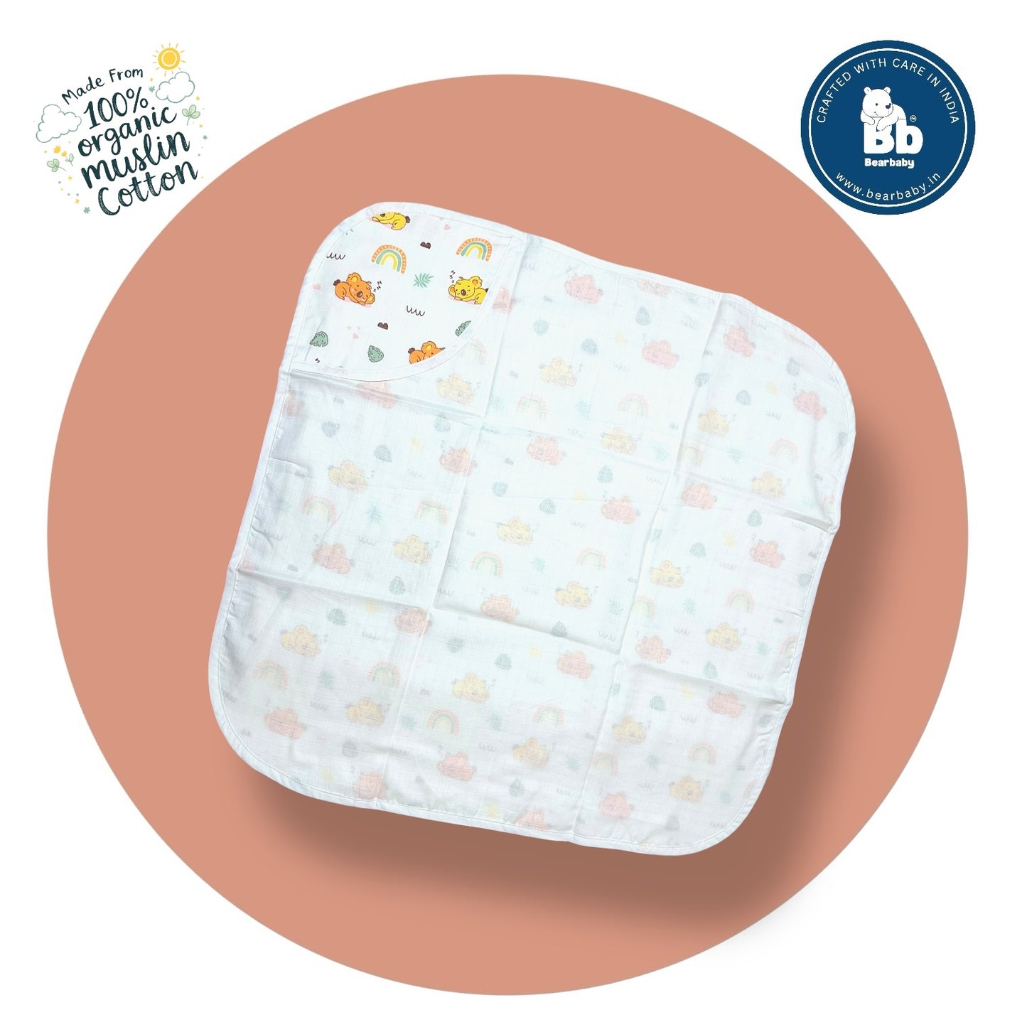 Muslin Hooded Towel for Newborn Baby-2Layer-Size 70cm*70cm-Baby Bear Sleep Print