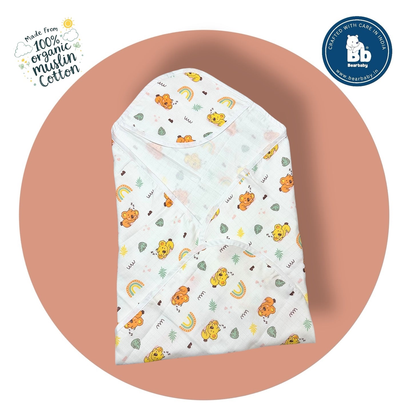 Muslin Hooded Towel for Newborn Baby-2Layer-Size 70cm*70cm-Combo Pack of 2 Multi Primts