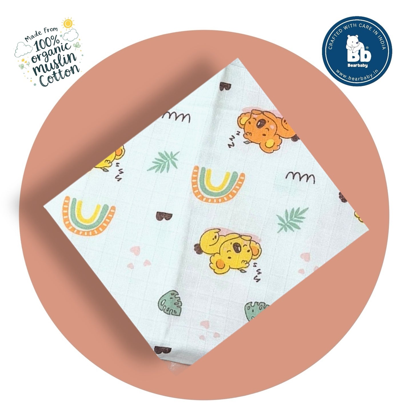 Muslin Hooded Towel for Newborn Baby-2Layer-Size 70cm*70cm-Baby Bear Sleep Print