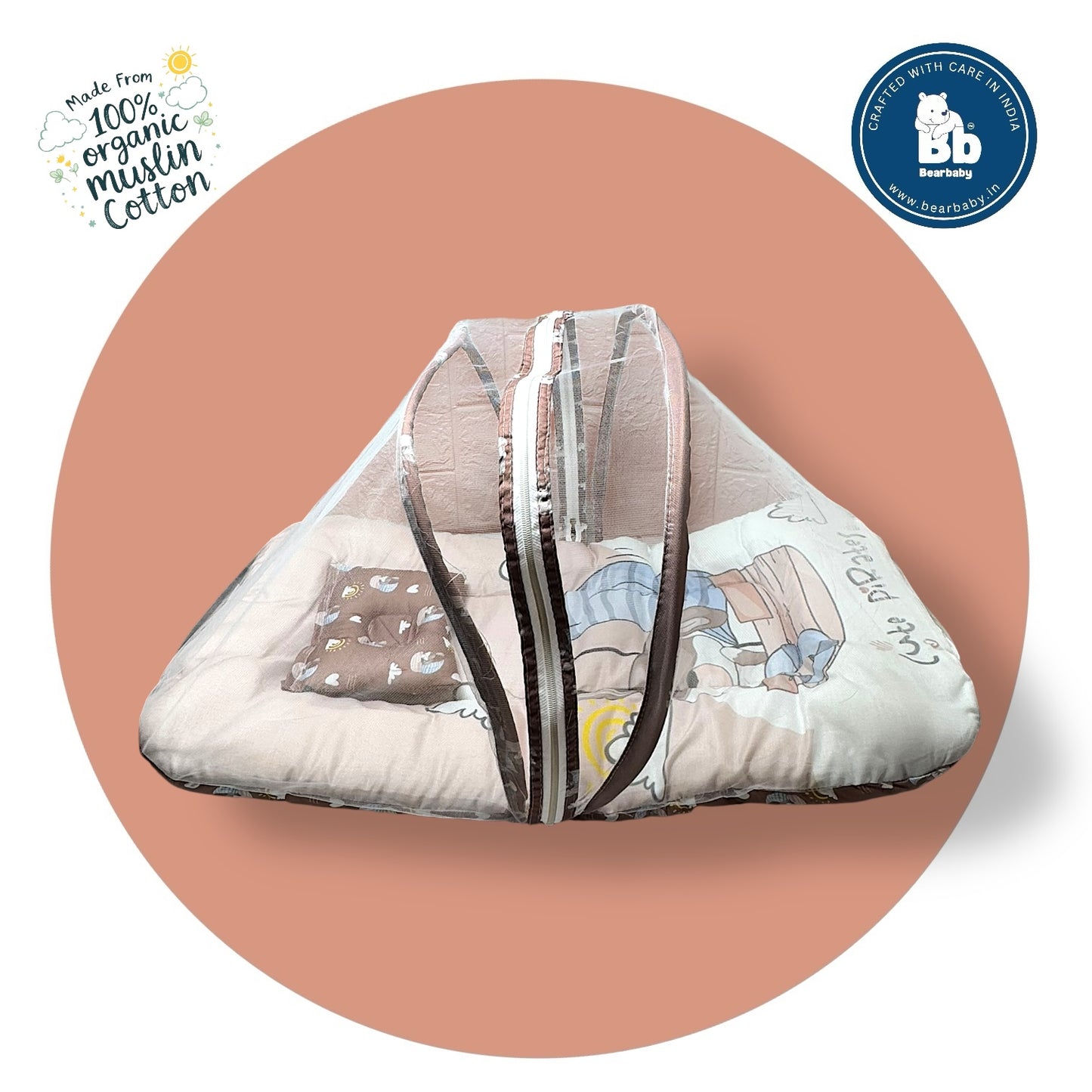 Baby Bed with Thick Mattress & Mosquito Net & Neck Pillowwith Zip Closure-Cute Pirates