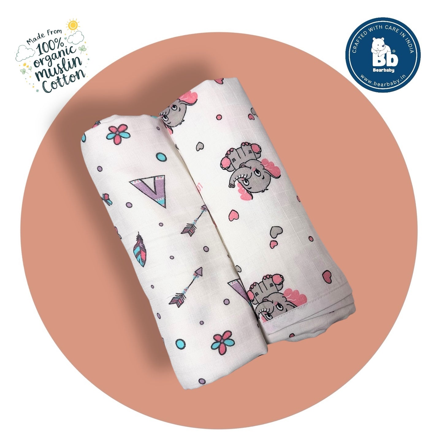 Muslin Hooded Towel for Newborn Baby-2Layer-Size 70cm*70cm-Combo Pack of 2 Multi Primts