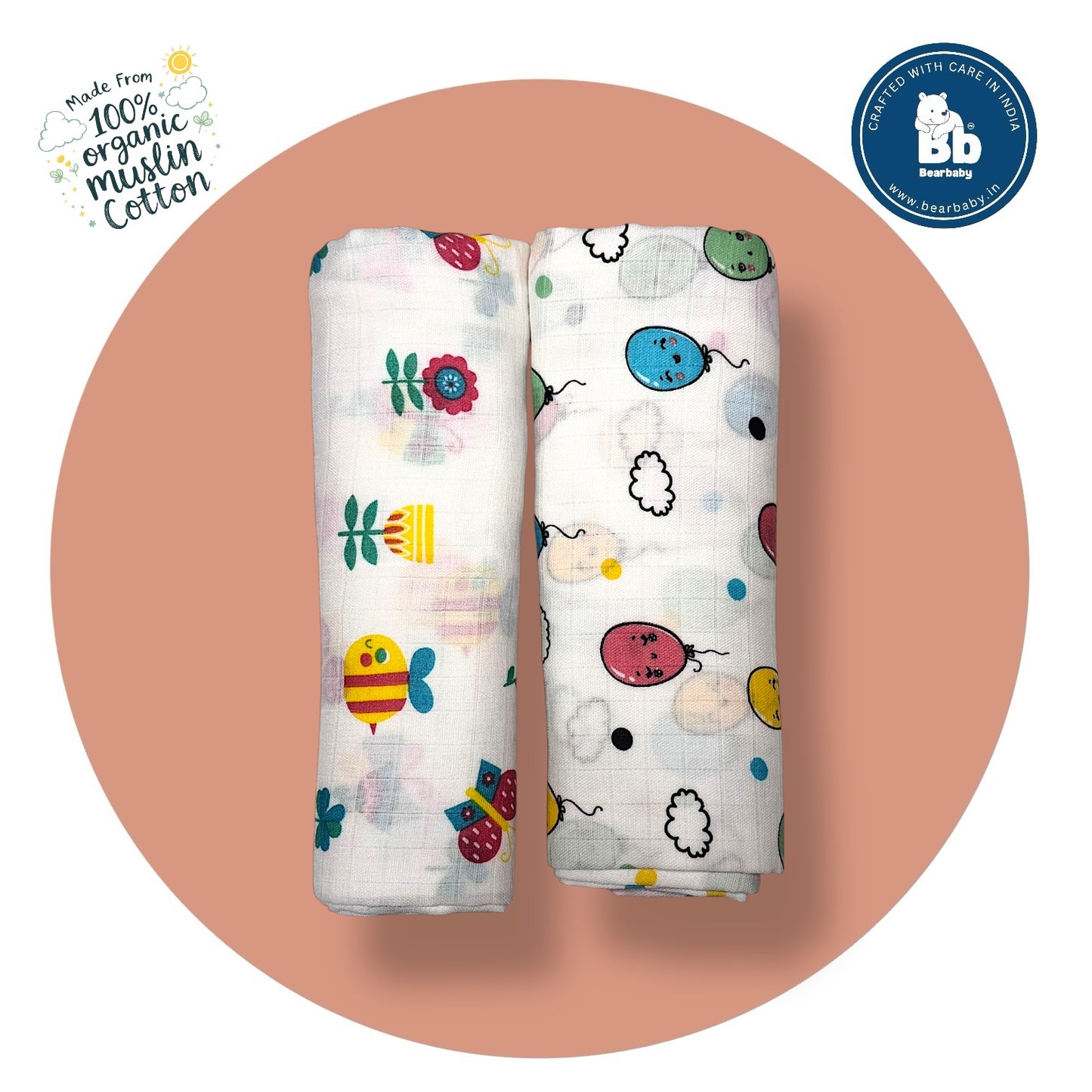 Muslin Towel for Newborn Baby-1Layer/Size 70cm*145cm-Combo Pack 2-Assorted Prints2