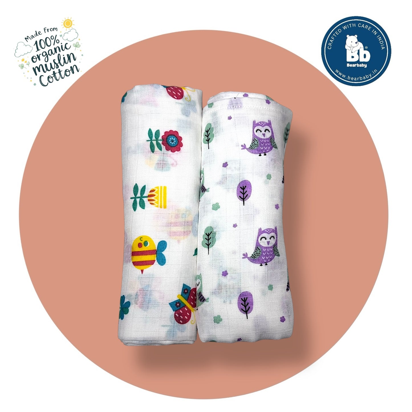 Muslin Towel for Newborn Baby-1Layer/Size 70cm*145cm-Combo Pack 2-Assorted Prints3
