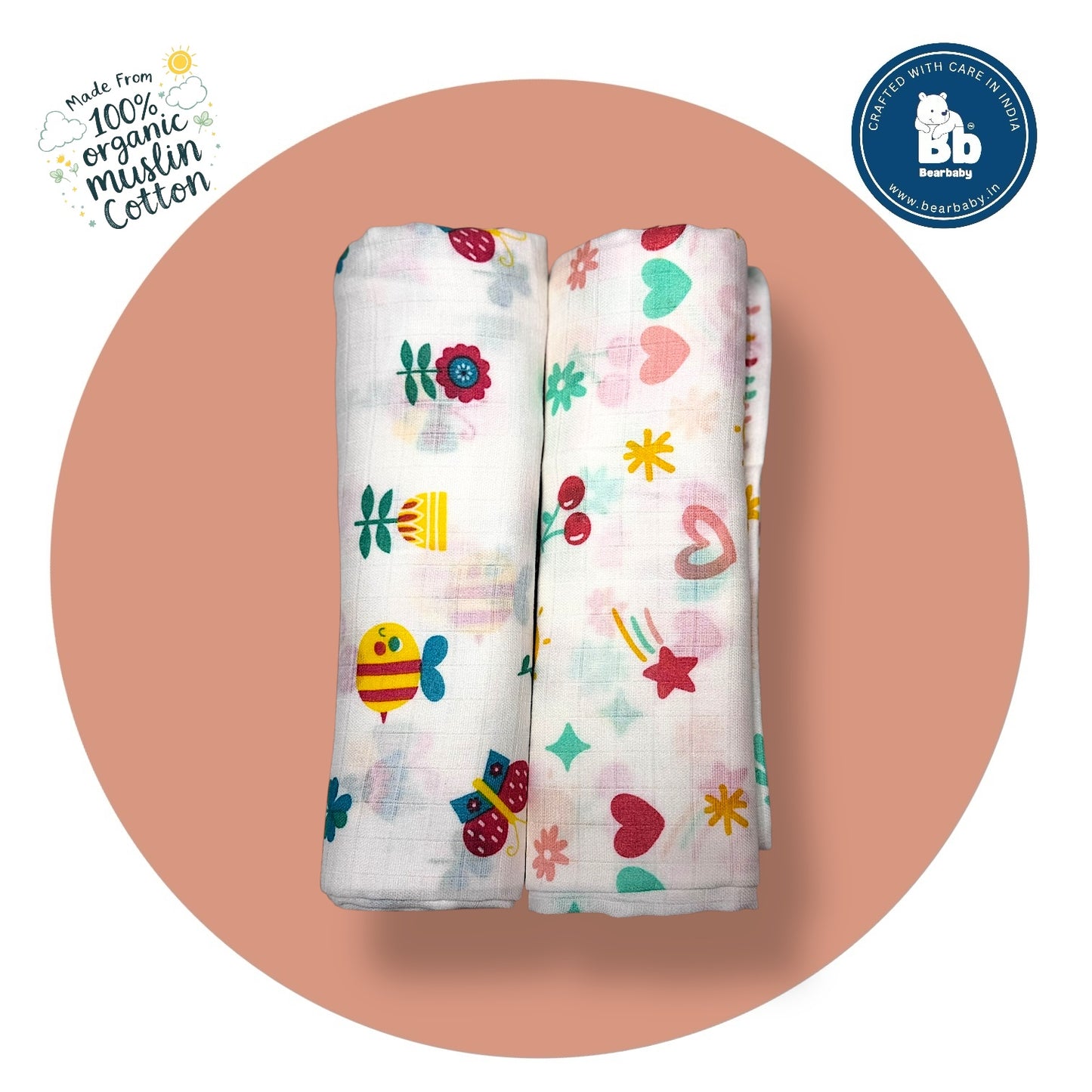 Muslin Towel for Newborn Baby-1Layer/Size 70cm*145cm-Combo Pack 2-Assorted Prints4