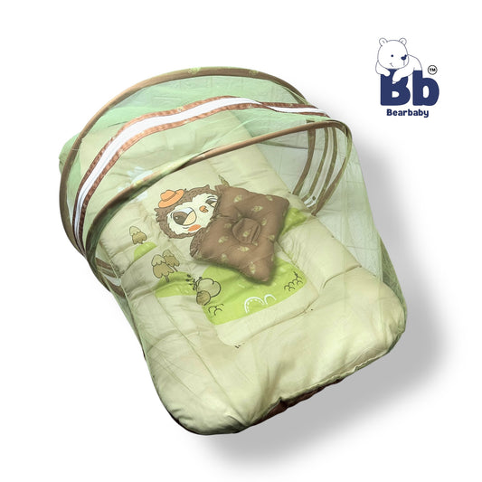 Baby Bed with Thick Mattress & Mosquito Net & Neck Pillowwith Zip Closure-Owl