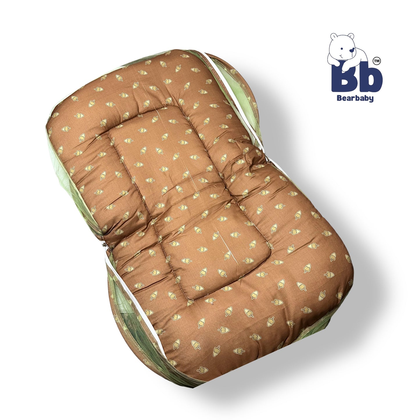 Baby Bed with Thick Mattress & Mosquito Net & Neck Pillowwith Zip Closure-Owl