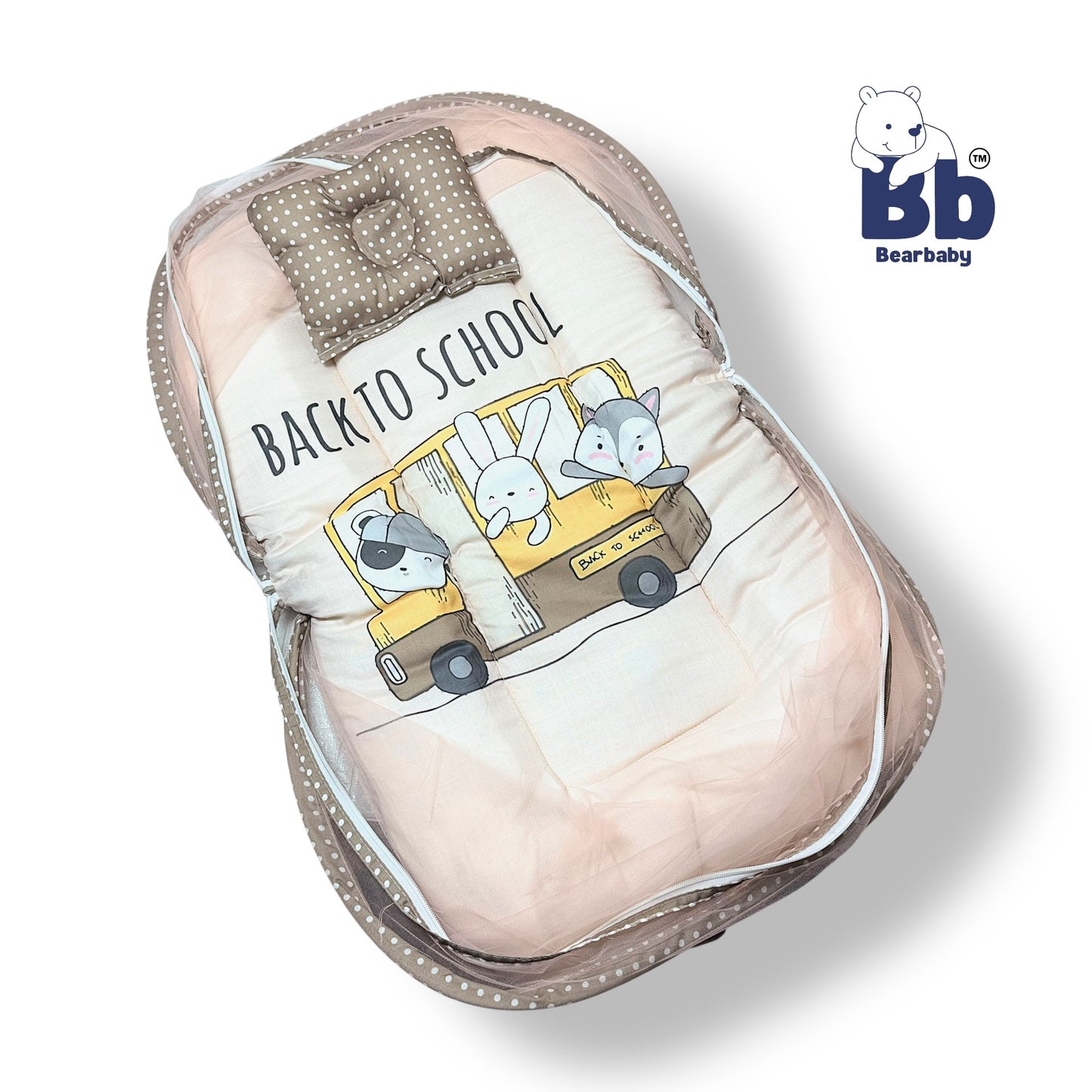 Baby Bed with Thick Mattress & Mosquito Net & Neck Pillowwith Zip Closure-Back to School