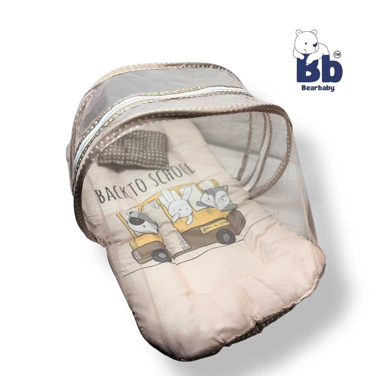 Baby Bed with Thick Mattress & Mosquito Net & Neck Pillowwith Zip Closure-Back to School
