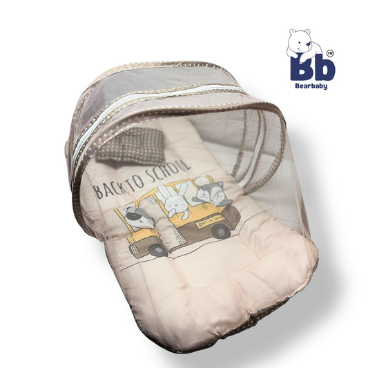 Baby Bed with Thick Mattress & Mosquito Net & Neck Pillowwith Zip Closure-Back to School