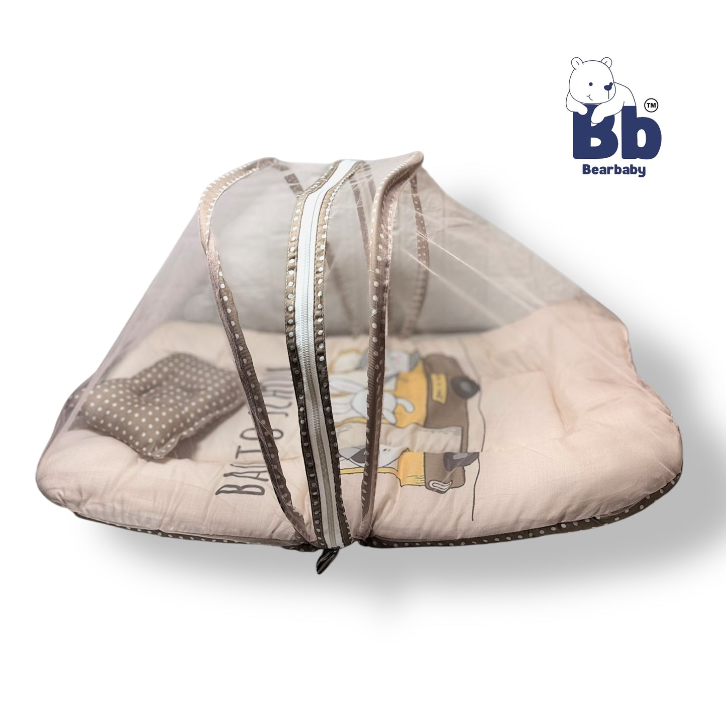 Baby Bed with Thick Mattress & Mosquito Net & Neck Pillowwith Zip Closure-Back to School
