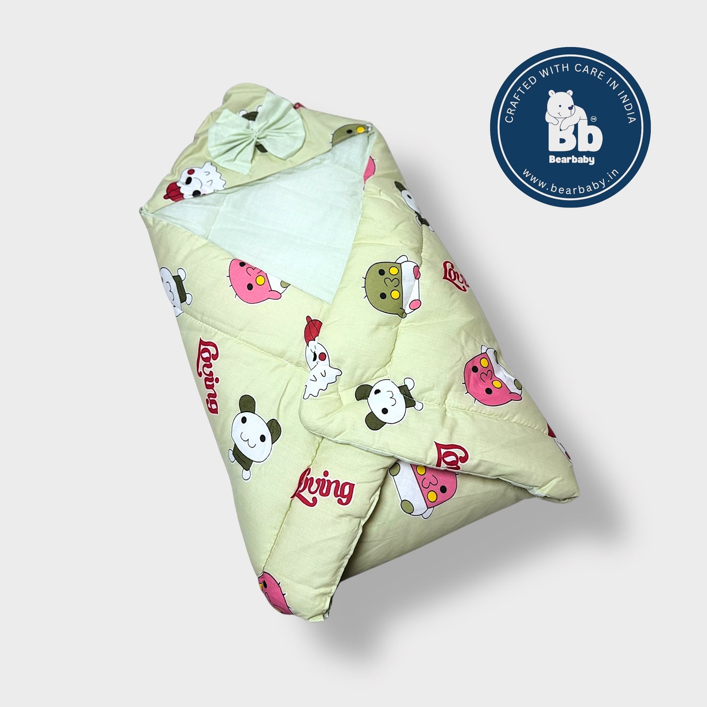 Cotton Quilted Hooded Wrapper/Blanket For Baby-Cartoon Print