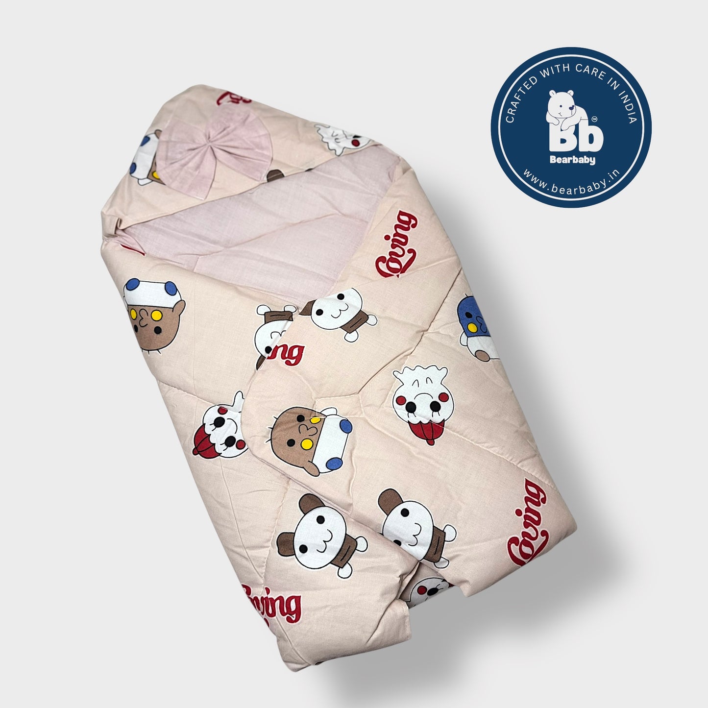 Cotton Quilted Hooded Wrapper/Blanket For Baby-Cartoon Print