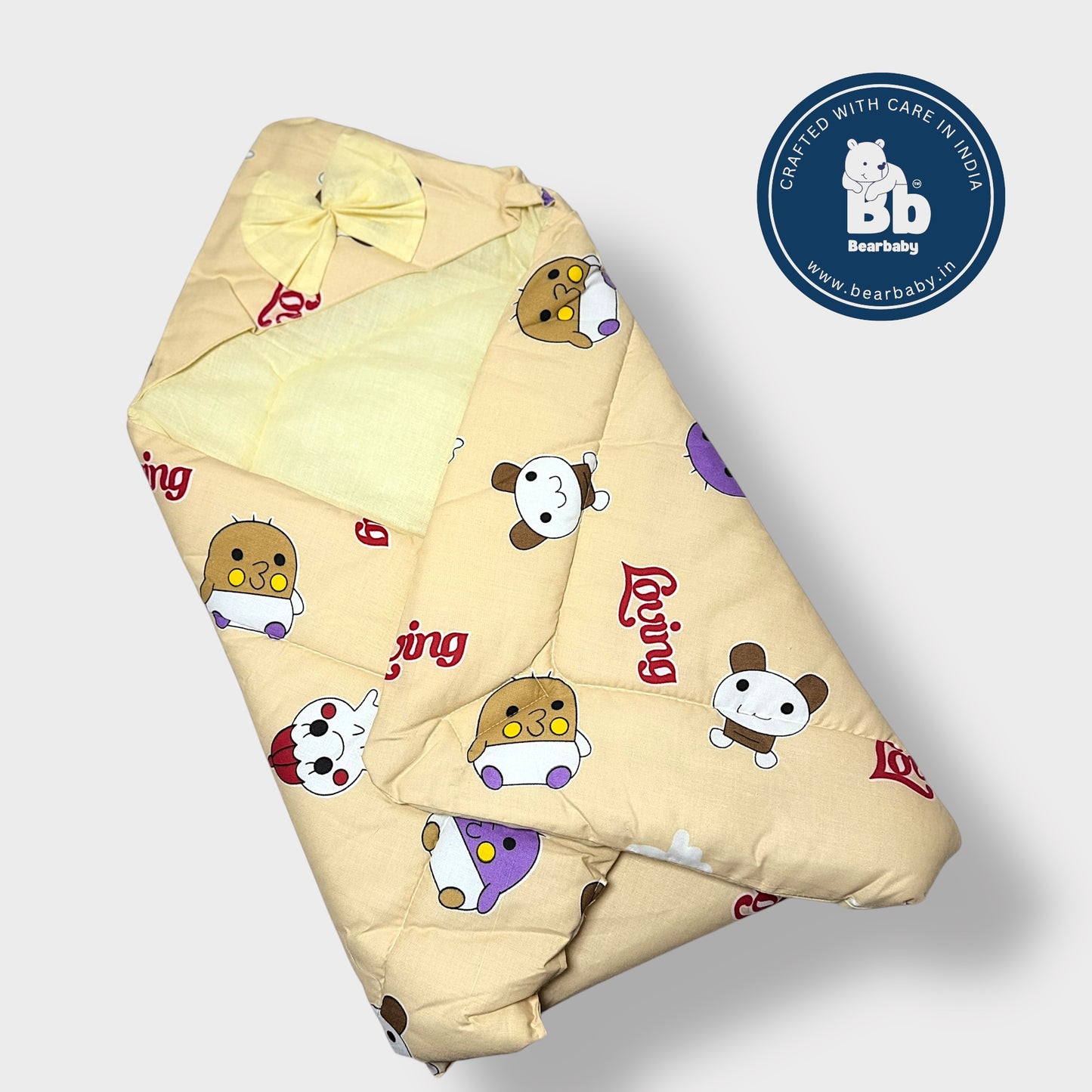 Cotton Quilted Hooded Wrapper/Blanket For Baby-Cartoon Print