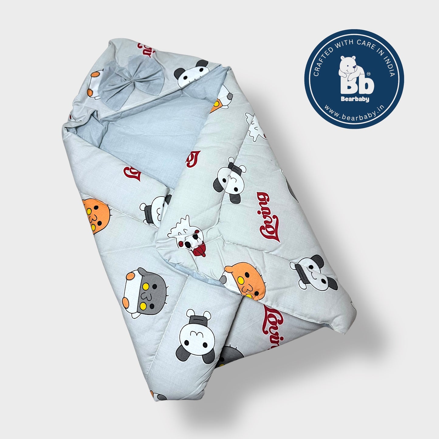 Cotton Quilted Hooded Wrapper/Blanket For Baby-Cartoon Print