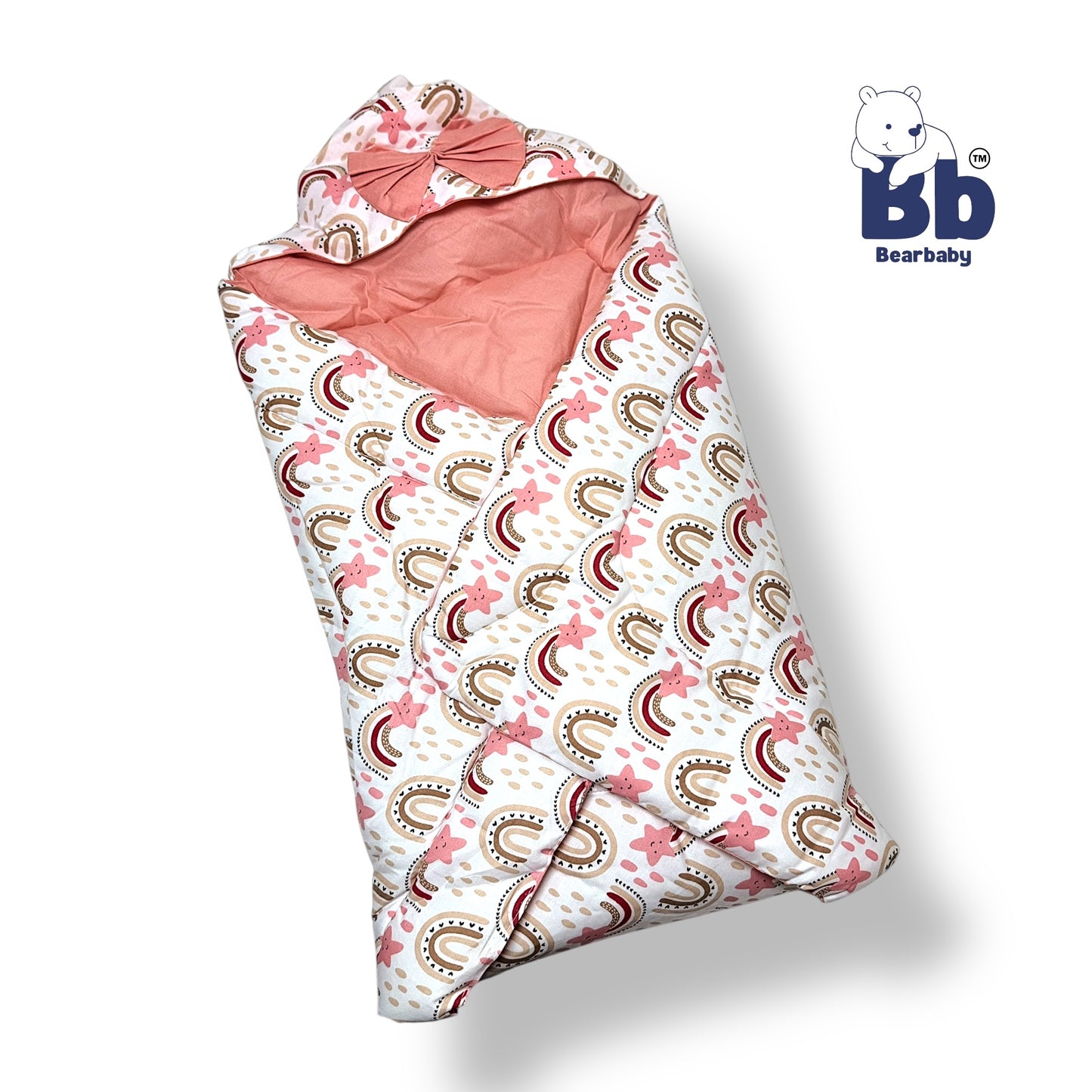 Cotton Quilted Hooded Wrapper/Blanket For Baby-Rainbow Print