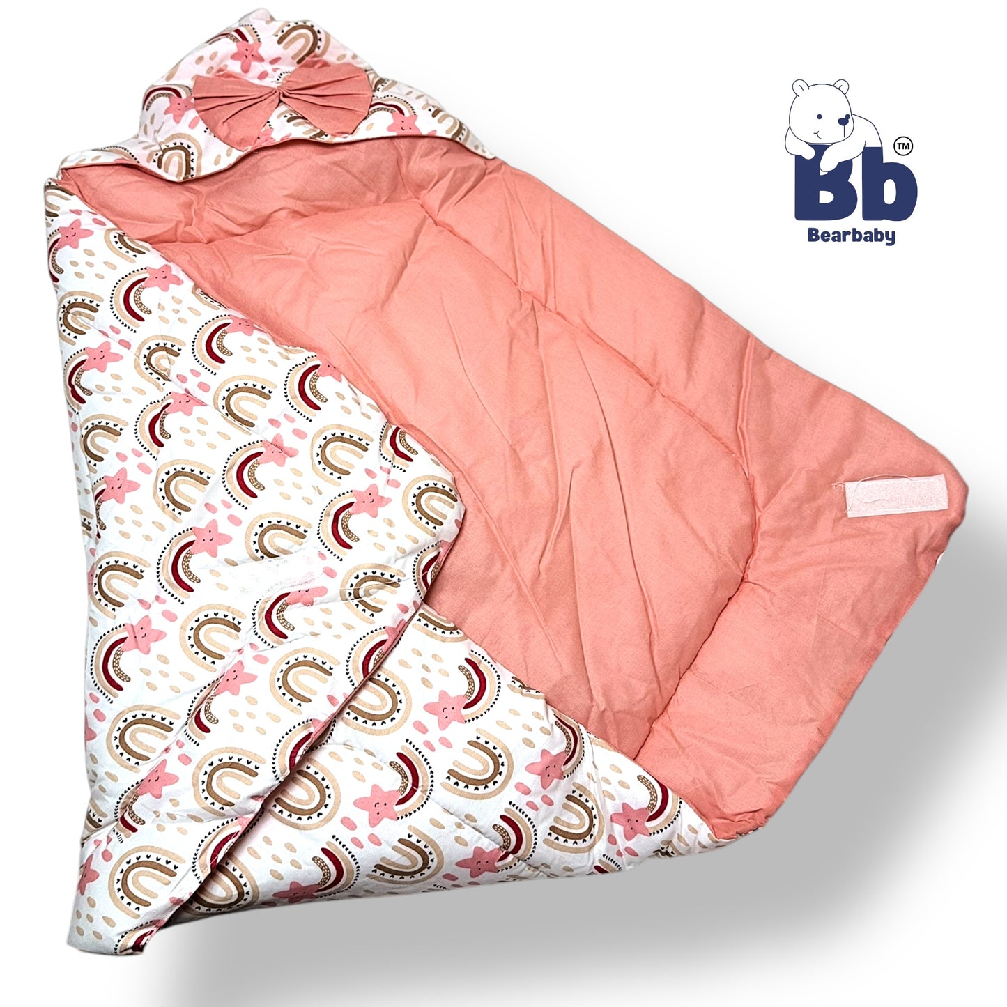 Cotton Quilted Hooded Wrapper/Blanket For Baby-Rainbow Print
