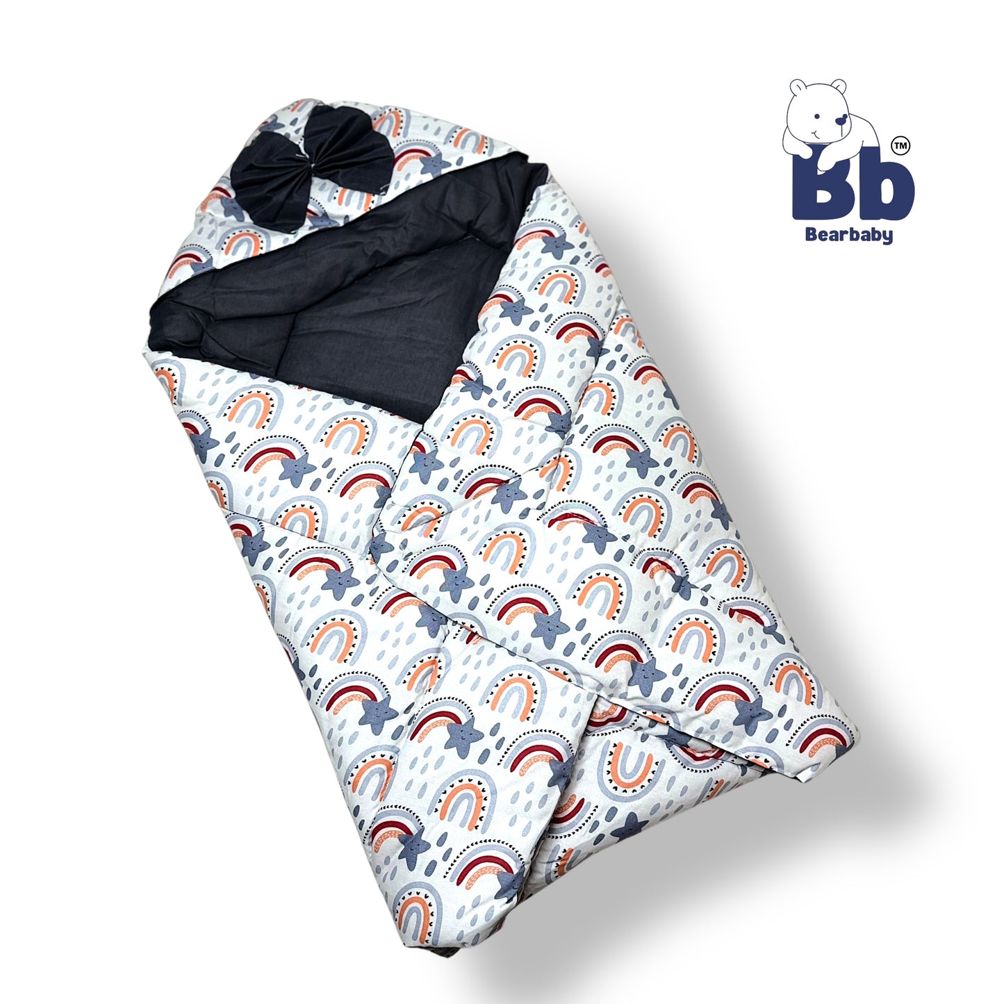 Cotton Quilted Hooded Wrapper/Blanket For Baby-Rainbow Print