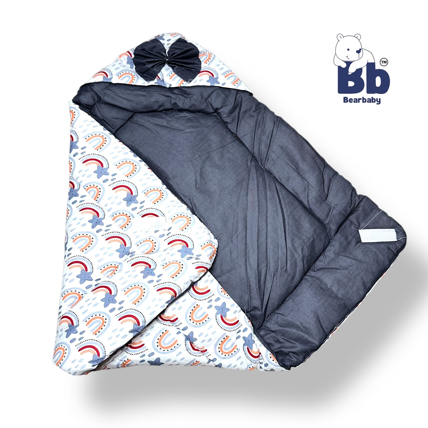 Cotton Quilted Hooded Wrapper/Blanket For Baby-Rainbow Print