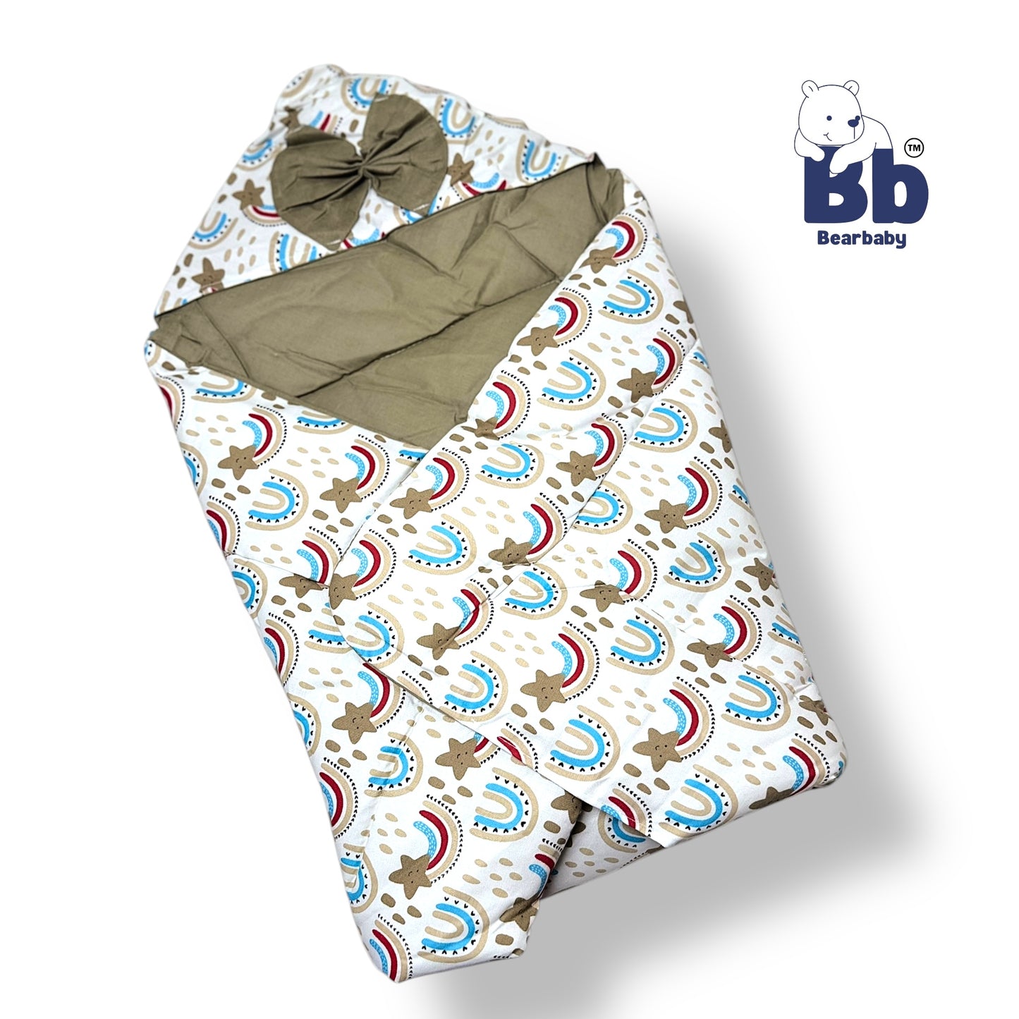 Cotton Quilted Hooded Wrapper/Blanket For Baby-Rainbow Print