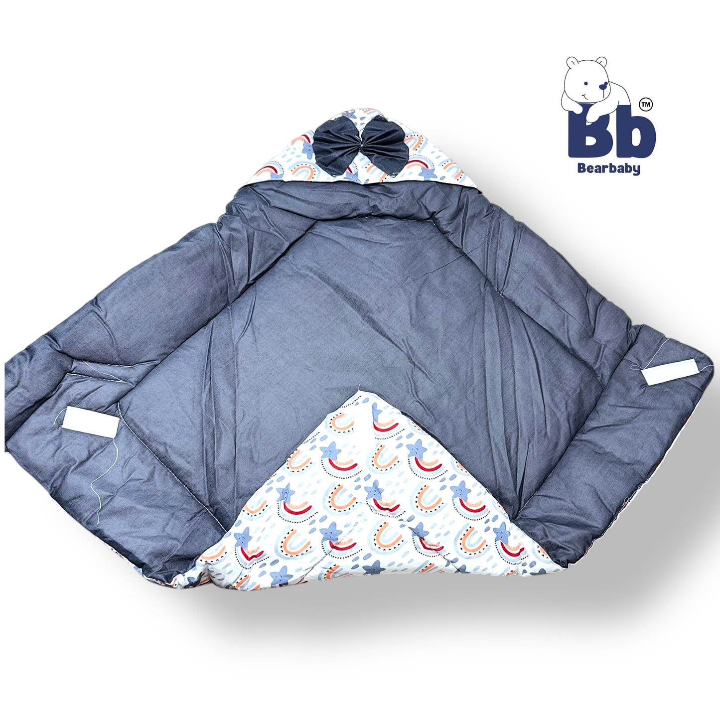 Cotton Quilted Hooded Wrapper/Blanket For Baby-Rainbow Print