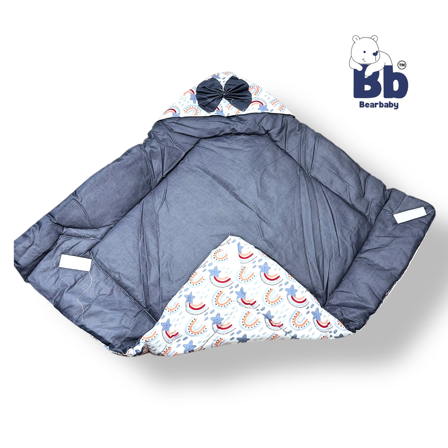 Cotton Quilted Hooded Wrapper/Blanket For Baby-Rainbow Print