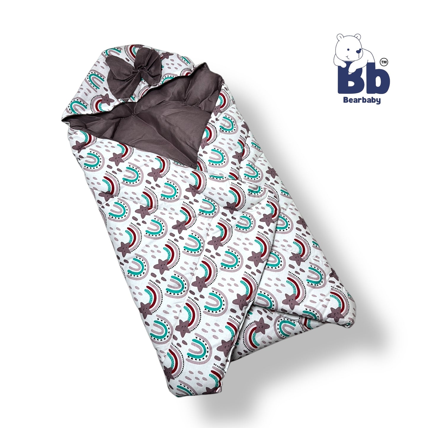 Cotton Quilted Hooded Wrapper/Blanket For Baby-Rainbow Print