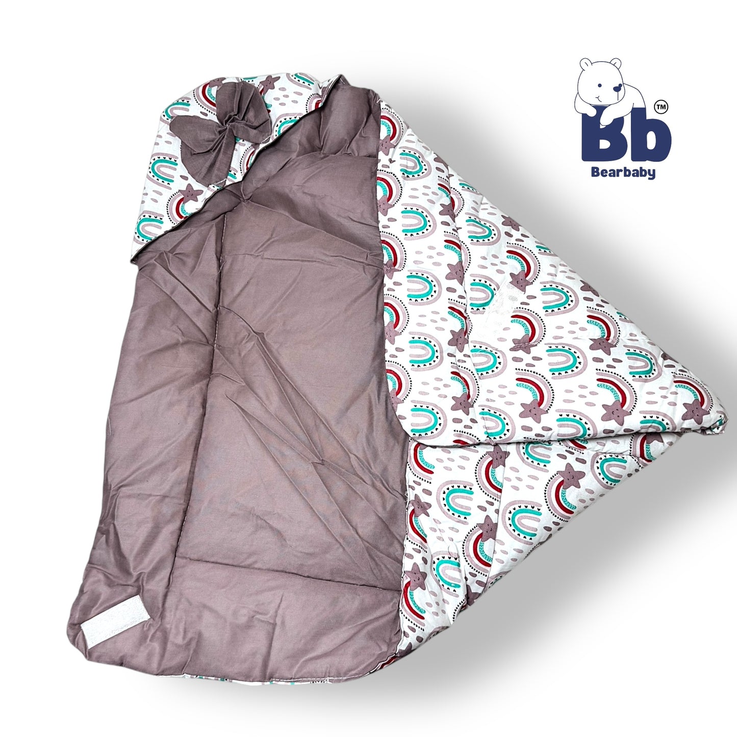 Cotton Quilted Hooded Wrapper/Blanket For Baby-Rainbow Print