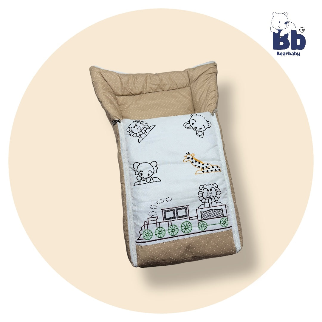 BearBaby Premium Embroidery Print 3-in-1 Baby Bed | Sleeping Bag, Carry Nest & Mattress | Soft Cotton, Foldable & Washable Newborn Bedding (0–12 Months) 2
