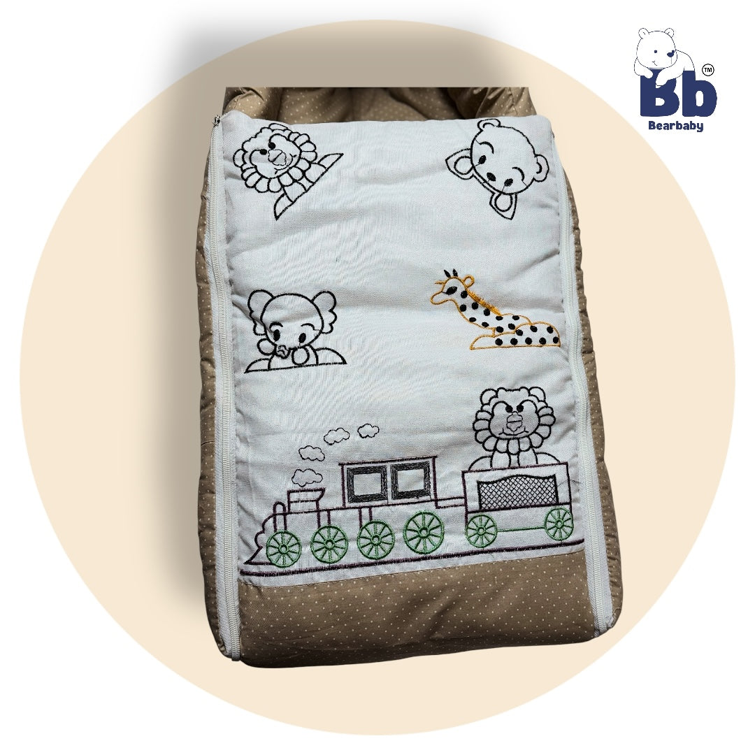 BearBaby Premium Embroidery Print 3-in-1 Baby Bed | Sleeping Bag, Carry Nest & Mattress | Soft Cotton, Foldable & Washable Newborn Bedding (0–12 Months) 2