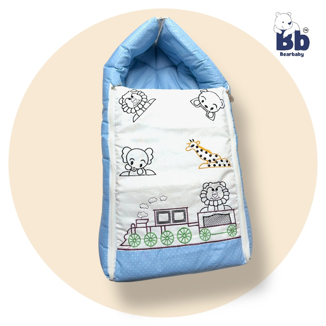 BearBaby Premium Embroidery Print 3-in-1 Baby Bed | Sleeping Bag, Carry Nest & Mattress | Soft Cotton, Foldable & Washable Newborn Bedding (0–12 Months) 2