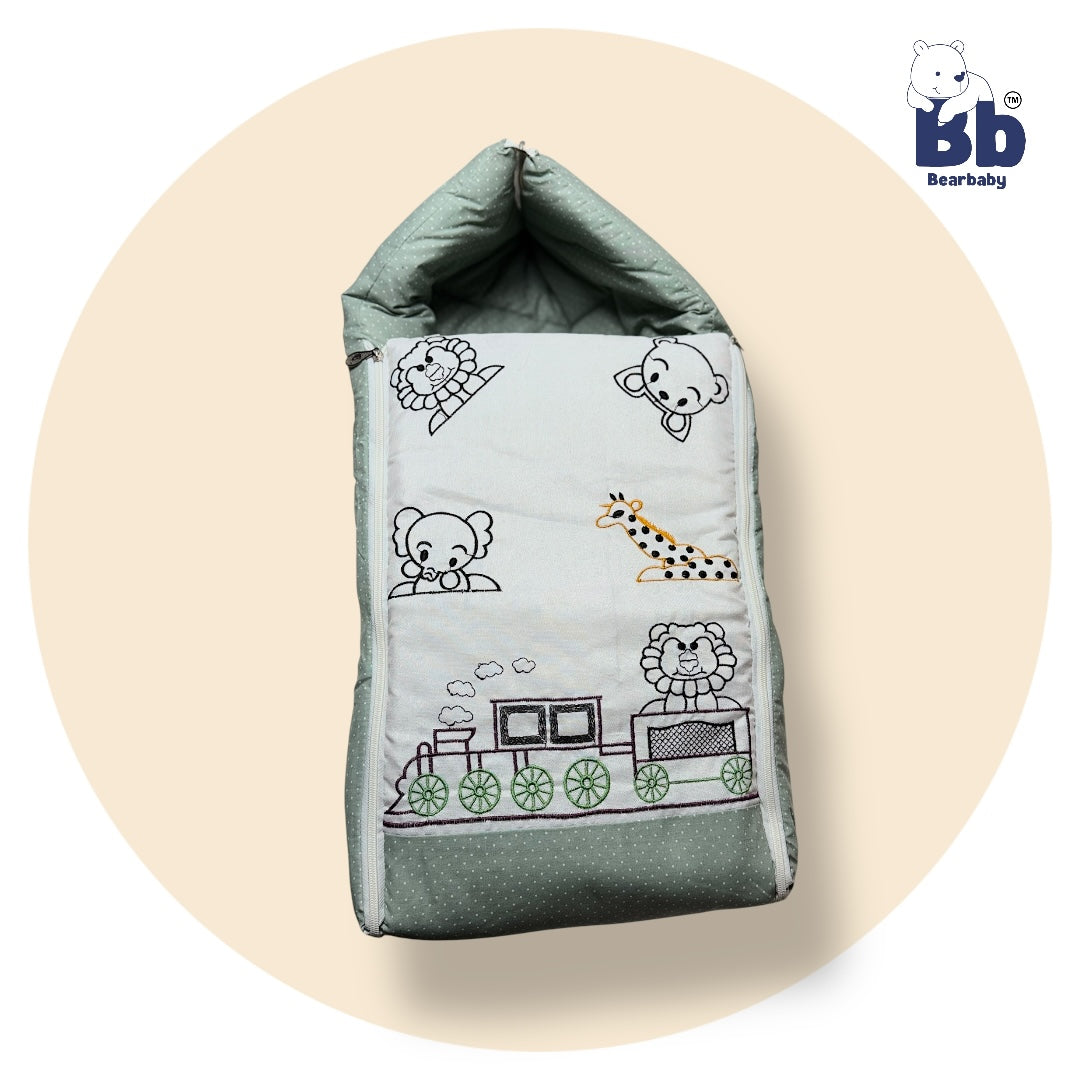 BearBaby Premium Embroidery Print 3-in-1 Baby Bed | Sleeping Bag, Carry Nest & Mattress | Soft Cotton, Foldable & Washable Newborn Bedding (0–12 Months) 2