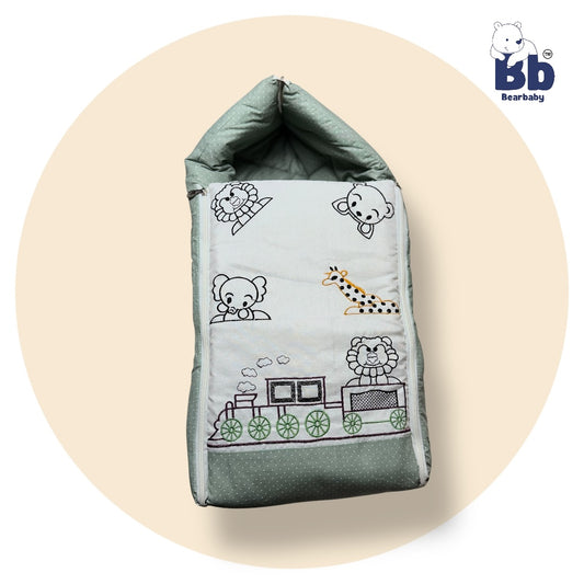 BearBaby Premium Embroidery Print 3-in-1 Baby Bed | Sleeping Bag, Carry Nest & Mattress | Soft Cotton, Foldable & Washable Newborn Bedding (0–12 Months) 2