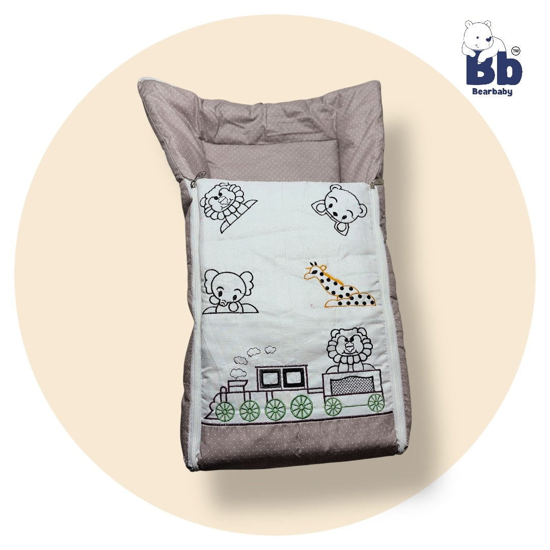 BearBaby Premium Embroidery Print 3-in-1 Baby Bed | Sleeping Bag, Carry Nest & Mattress | Soft Cotton, Foldable & Washable Newborn Bedding (0–12 Months) 2