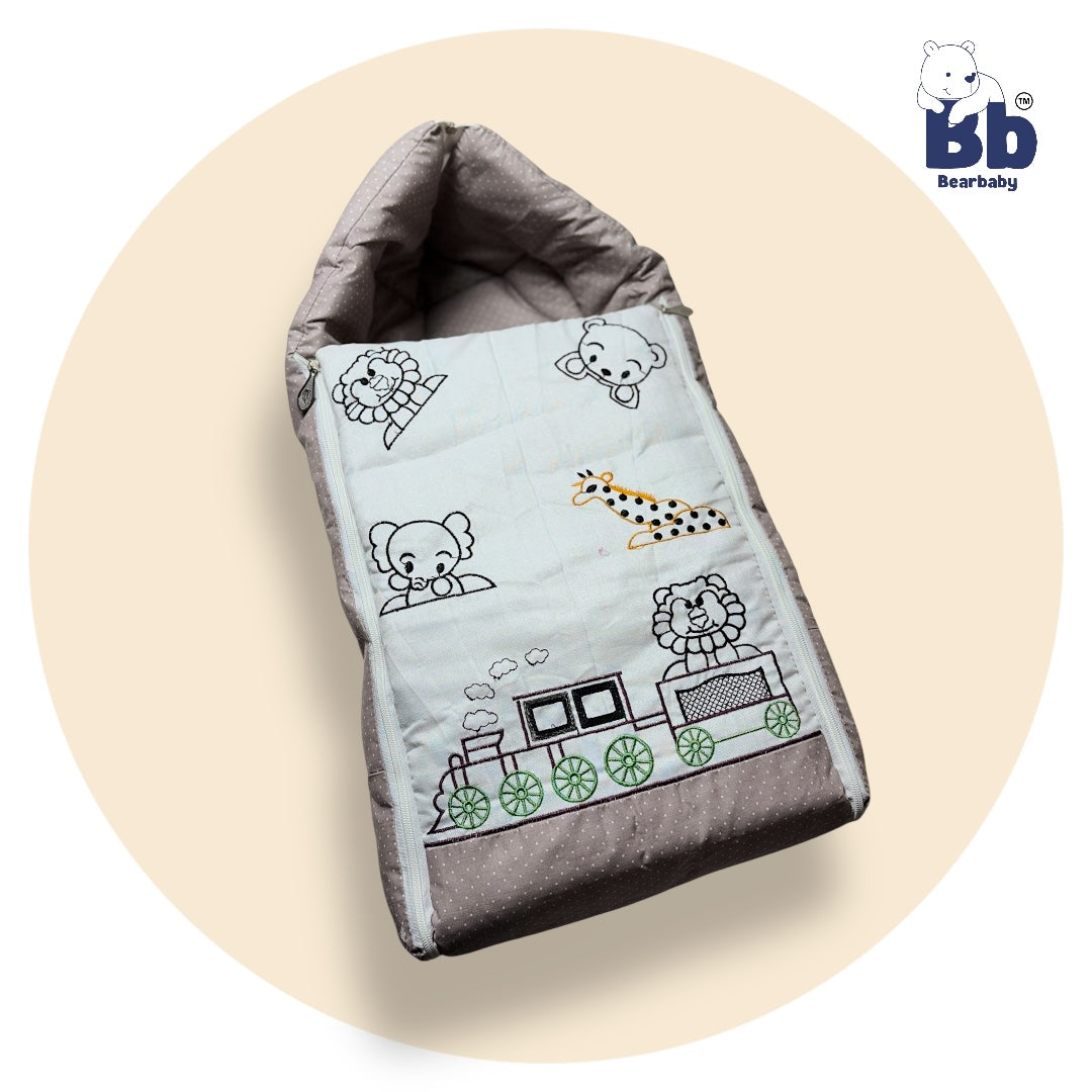 BearBaby Premium Embroidery Print 3-in-1 Baby Bed | Sleeping Bag, Carry Nest & Mattress | Soft Cotton, Foldable & Washable Newborn Bedding (0–12 Months) 2