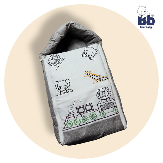 BearBaby Premium Embroidery Print 3-in-1 Baby Bed | Sleeping Bag, Carry Nest & Mattress | Soft Cotton, Foldable & Washable Newborn Bedding (0β12 Months) 1