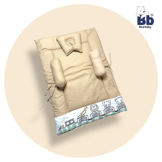 BearBaby Premium Embroidery Cotton Bedding Set | Baby Mattress with Bolster Set & Free Pillow | Soft & Washable Newborn Bedding (0β12 Months) CREAM